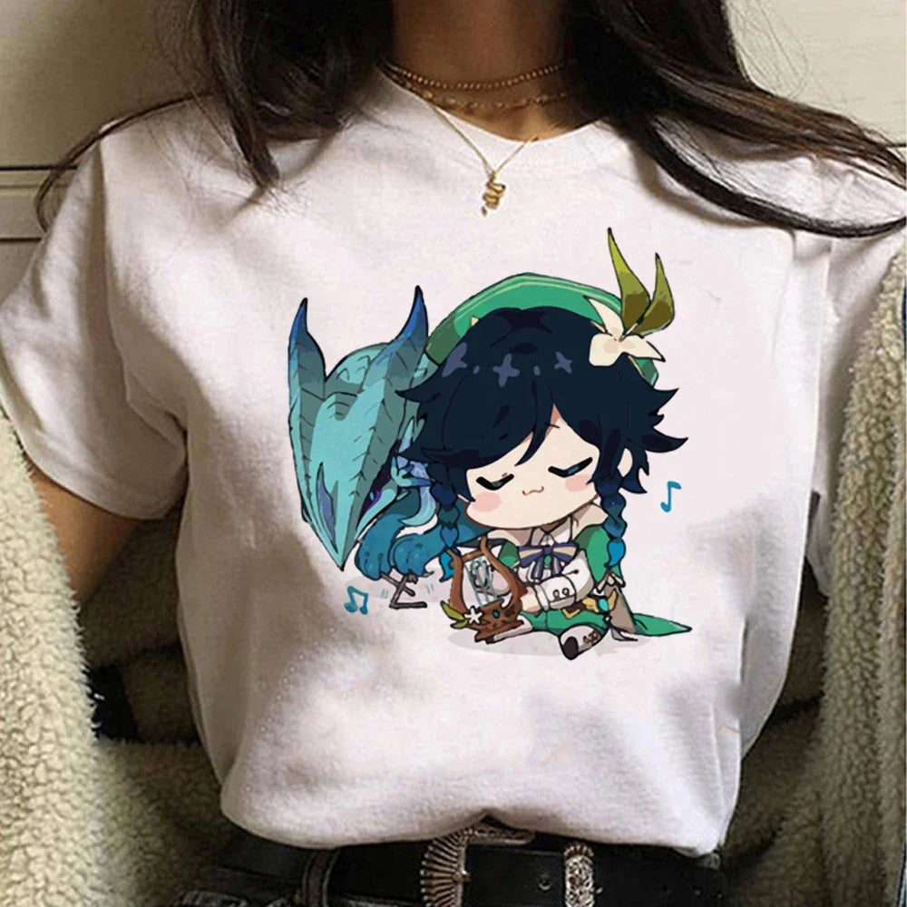 Genshin Impact Women's Comic T Shirt Japanese Style Soft Comfortable Tee