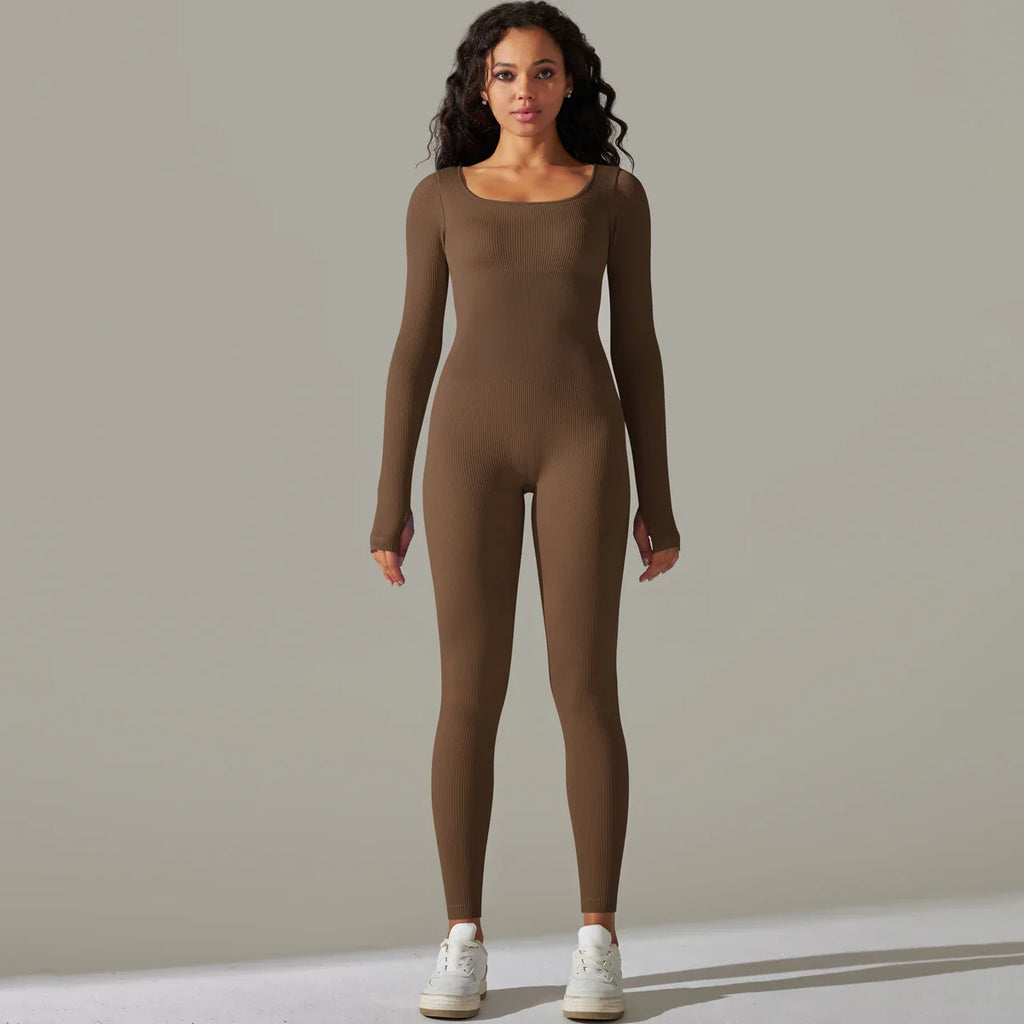 Women's Yoga Tracksuit Set One Piece Long Sleeve Jumpsuit for Workout and Gym Activities