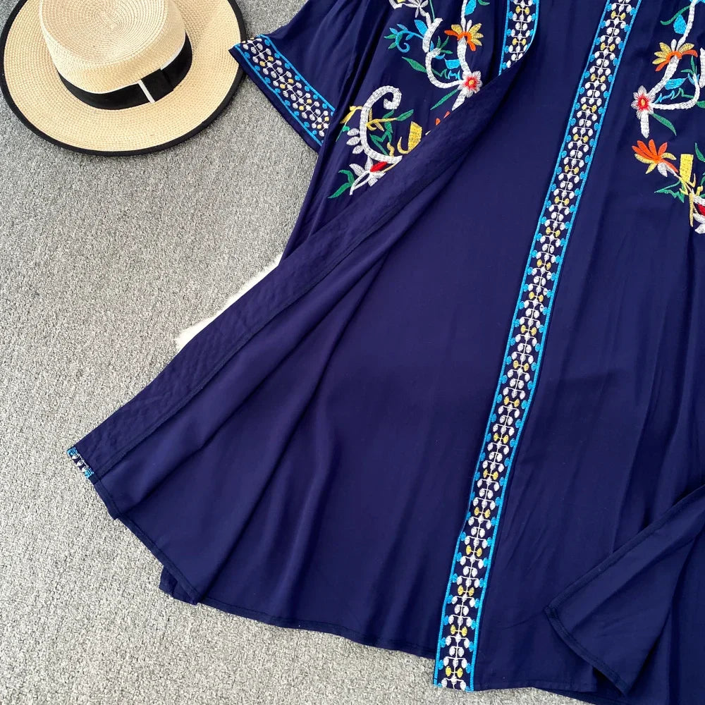 Bohemian Embroidered Floral Dress For Women Beachwear