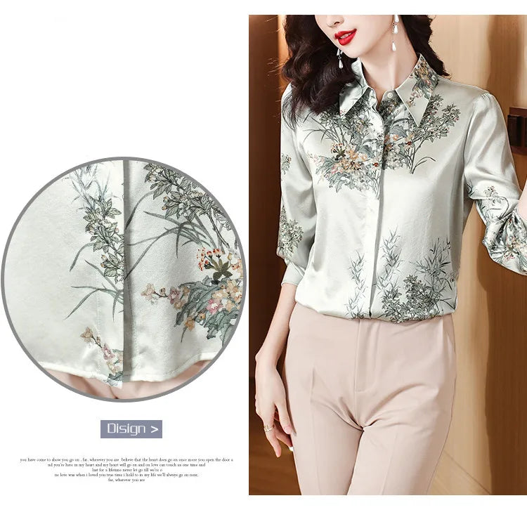 Elegant Floral Blouse for Women Spring Luxury Office Lady Shirt Basic Feminine Tops