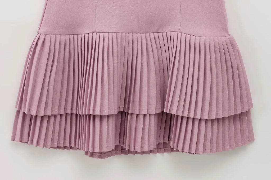 Elegant Womens Sleeveless Solid Mini Dress With Pleated Hem