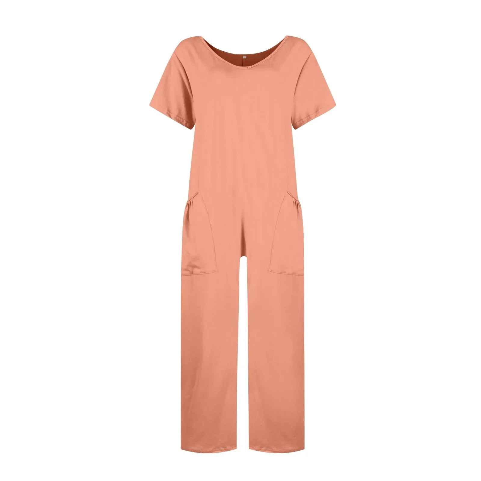 Women's Casual Short Sleeve Pullover Jumpsuit Loose Fit with Pockets Comfortable Lightweight Bodysuit Trendy Summer Romper