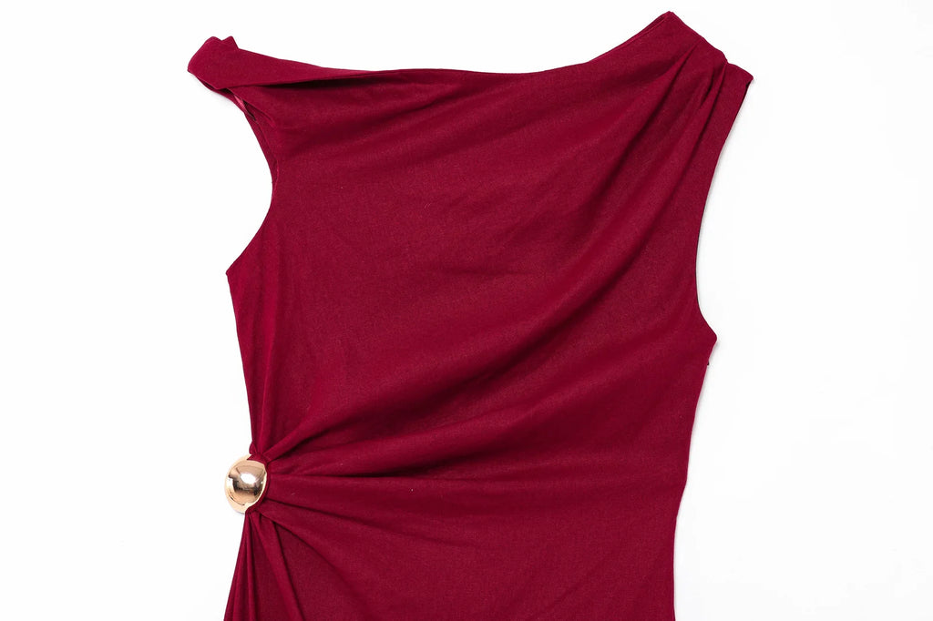 Women's Pleated Asymmetric Evening Dress High Waist Zipper