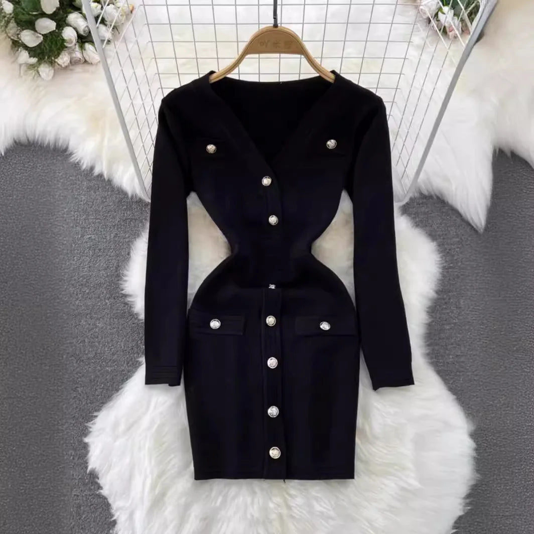 Winter Sweater Dress For Women Vintage Long Sleeve Bodycon