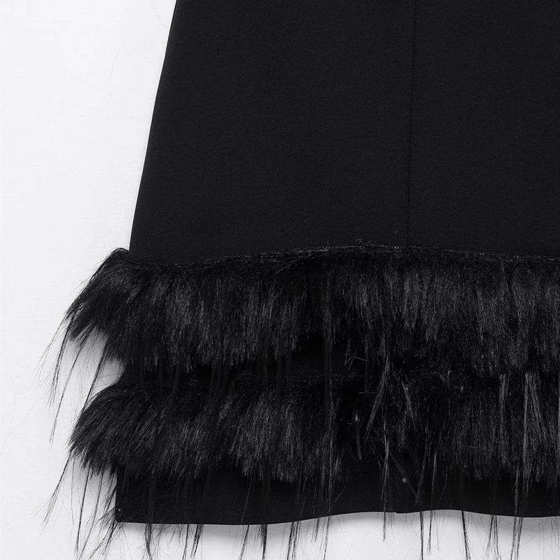 Black Feathered Bodycon Dress For Women Sleeveless Mini
