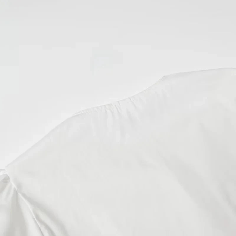 Women Bow Lace Up Puff Sleeve Blouse O Neck Sweet Casual Chic Top in White and Black