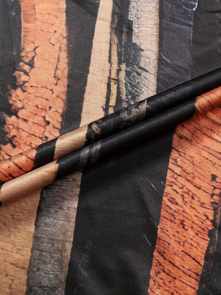 Women's Striped V-Neck Dress With Button Irregular Detail