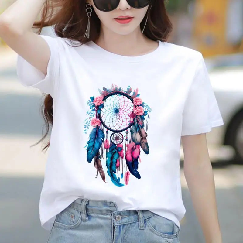 Women's Cute Floral Graphic T-Shirt Casual Short Sleeve Tee 90s Trendy Print Top
