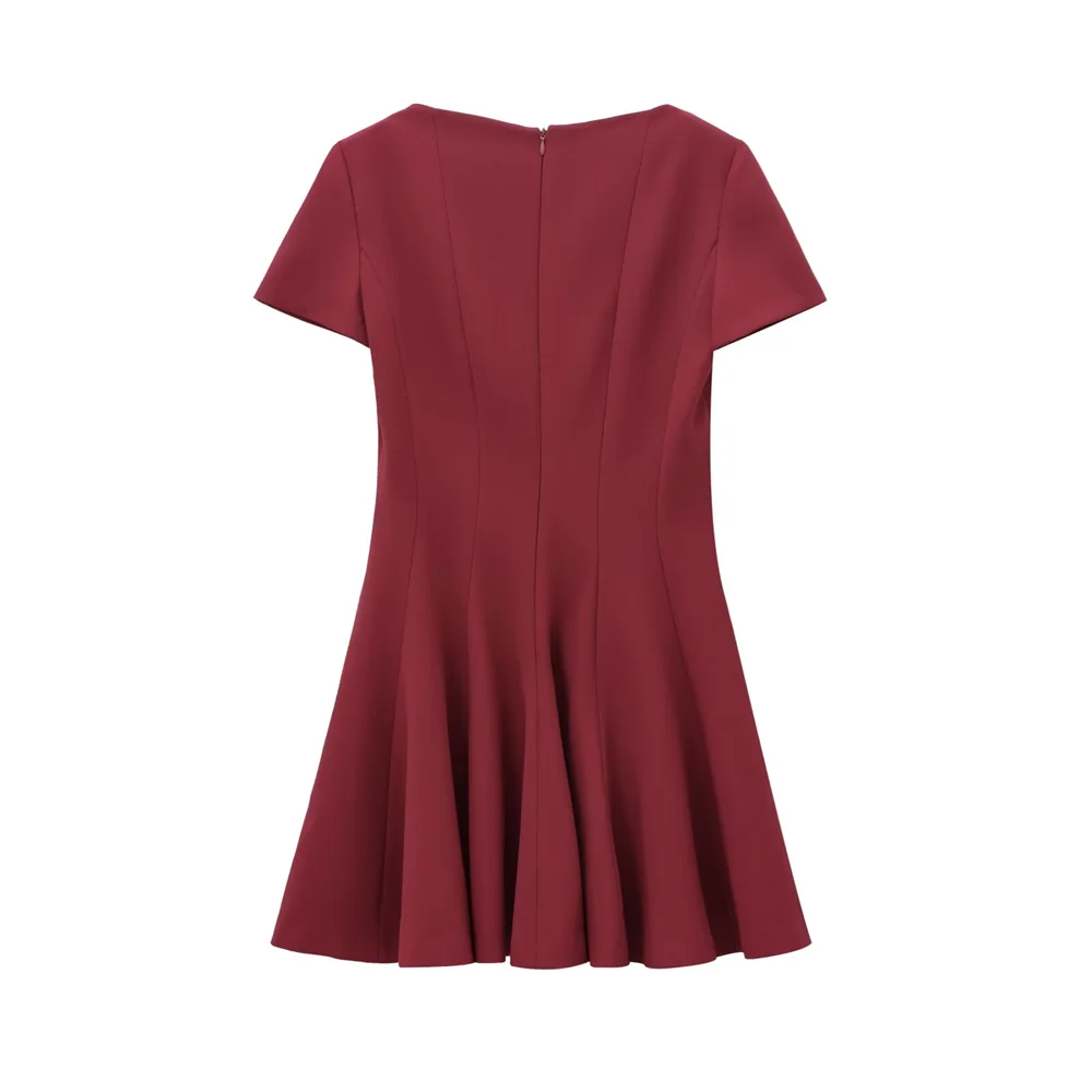 Elegant Wave Hem Swing Dress For Women Round Neck Casual