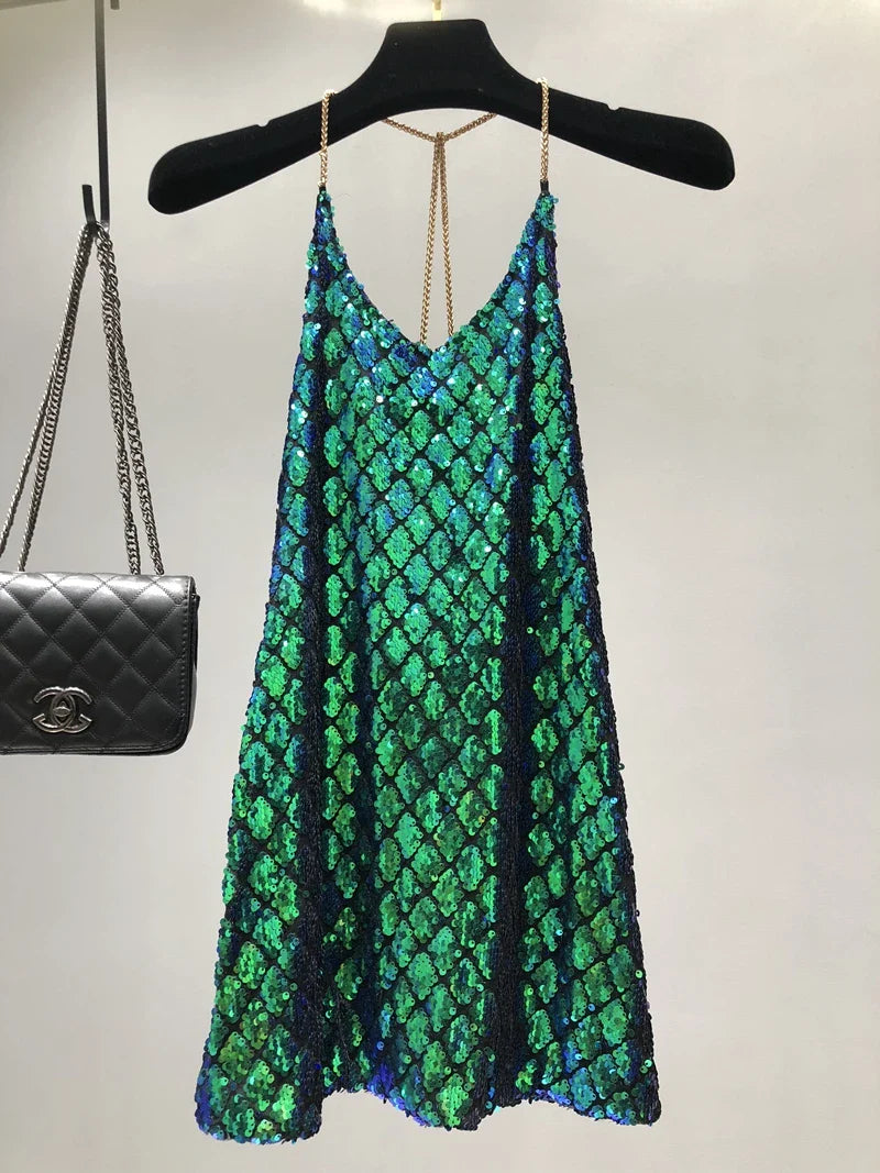 Sequins Backless Party Dress With Delicate Shoulder Straps