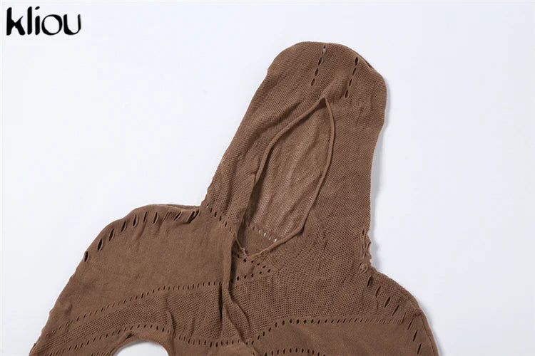 Sexy Mesh Patchwork Sheer Full Sleeve Hoodie Jumpsuit for Women Hipster Body-Shaping Streetwear Overalls