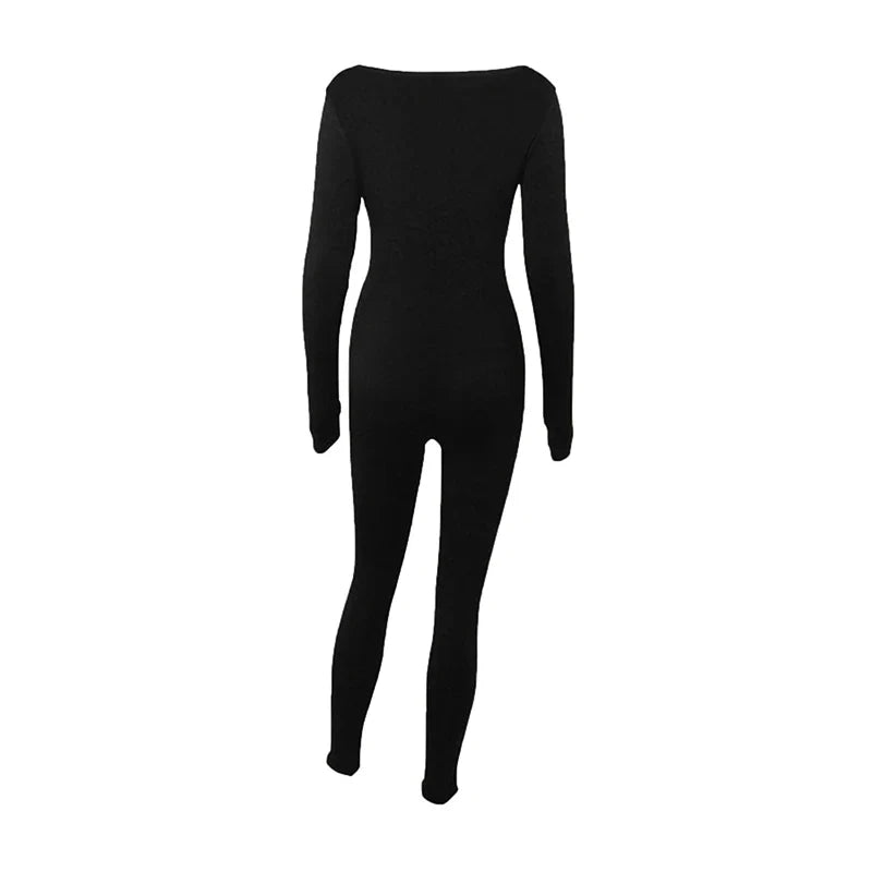 Sexy Black Butt Lift Jumpsuit for Women Long Sleeve Skinny Fitness Romper Casual Streetwear Autumn Fashion