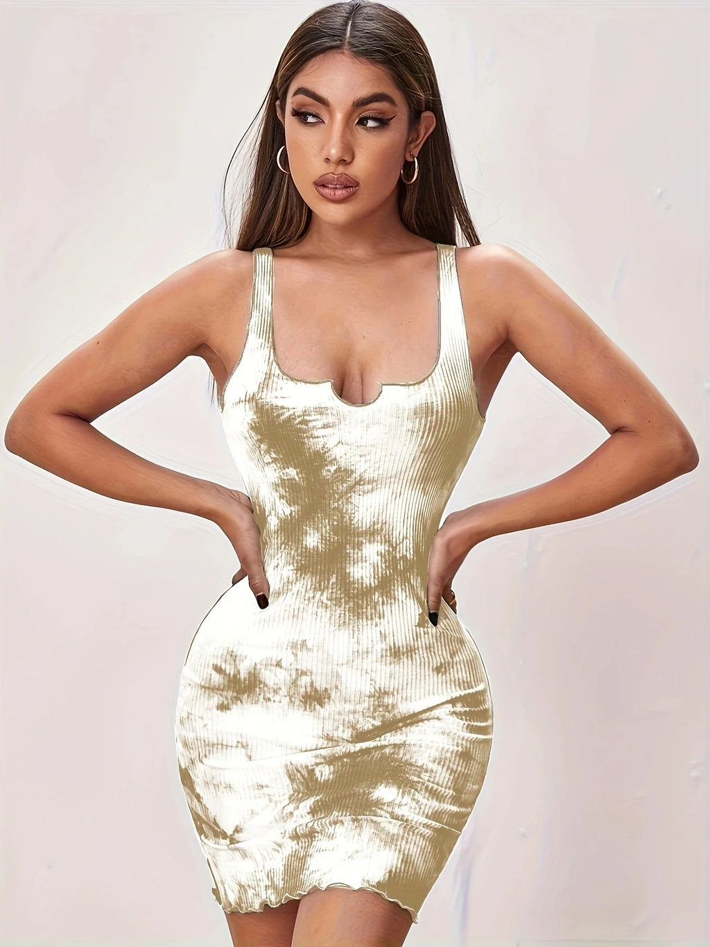 Sexy Tie Dye Suspender Dress Slim Mini Skirt Wrap Vest