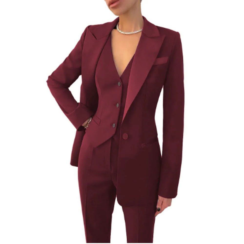 Black Women's 3 Piece Suit Set Blazer Vest Pants for Office