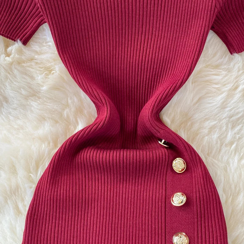 Black Knitted Bodycon Dress Slim Elastic Streetwear