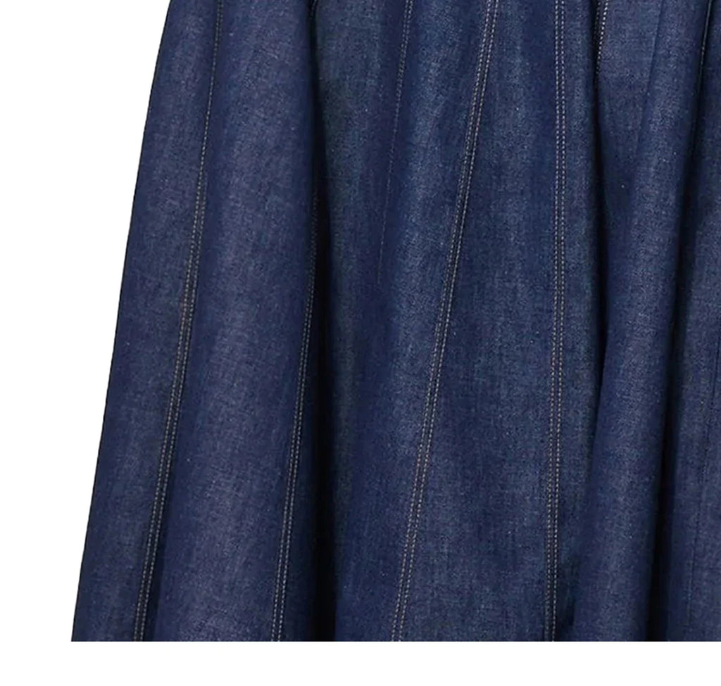 Denim Maxi Dress For Women Sleeveless High Waist O Neck