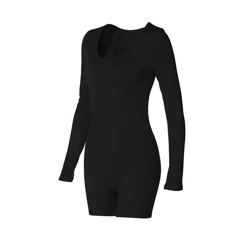 Sexy Slim Fit Autumn Playsuit for Women Long Sleeve Knitted Jumpsuit Solid Color Elegant Basic Fashionable Skinny Bodysuit