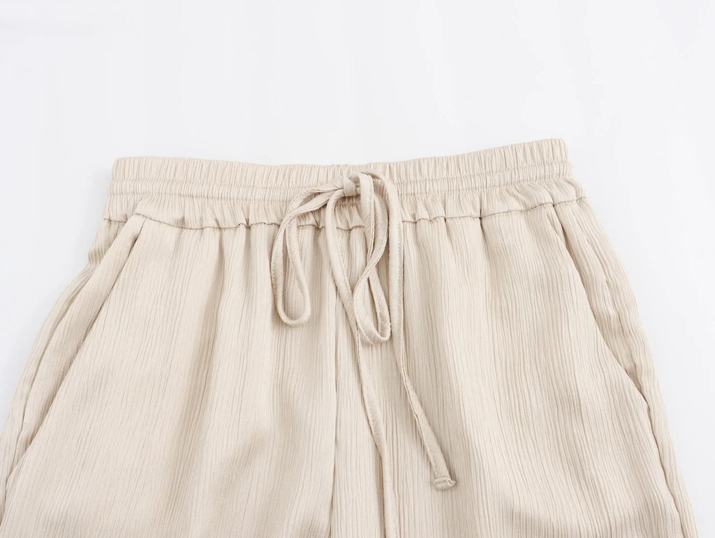 Autumn Women's Fashionable Wrinkled Suit Jacket and Casual Pants Set