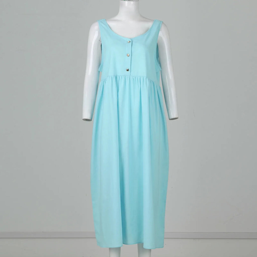 Boho Cotton Linen Sleeveless Dress For Women Summer Holiday