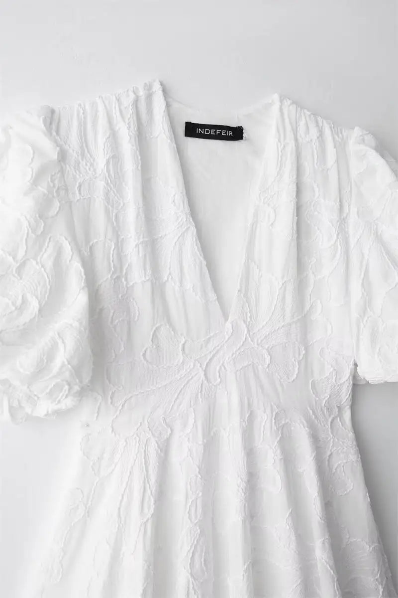 Summer Embroidered Dress V Neck Slim Mini Chic Classic