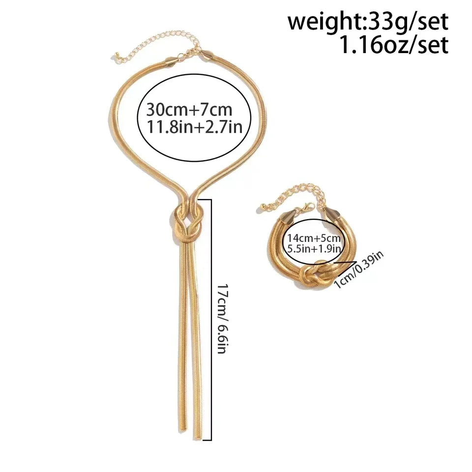 2PCS Long Snake Twisted Chain Necklace and Bracelet Set for Women Vintage Goth Style Jewelry