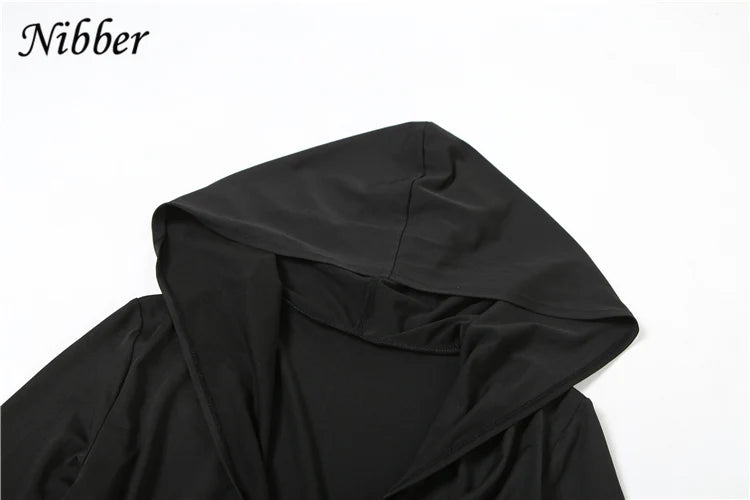 Elegant Nibber Pleats Two Piece Set for Women Hooded Low Neck Long Sleeve Top with Solid Flared Pants Casual Matching Trendy Outfit