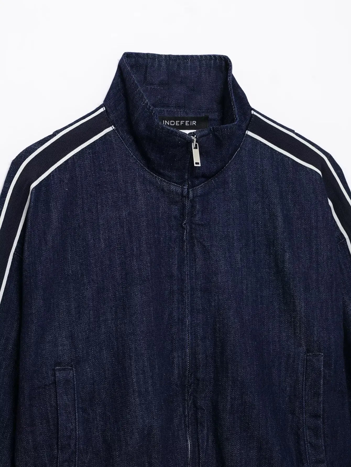 Women High Street Denim Set with Side Stripe Zipper Jacket and Lace-Up Pants for Casual Spring Fashion