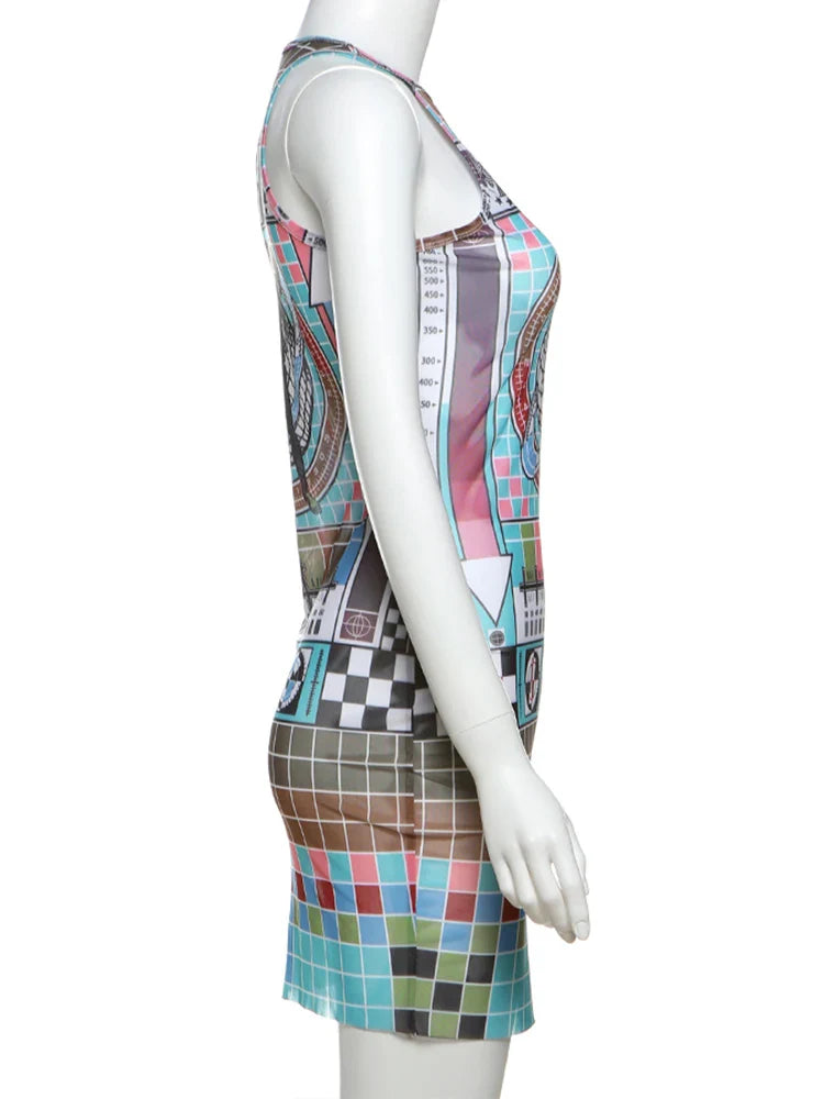 Colorful See Through Sleeveless Bodycon Dress for Women