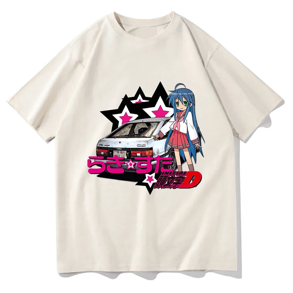 Anime Lucky Star Konata T Shirt Unisex Vintage Cartoon Oversized Cotton Tee for Manga Lovers