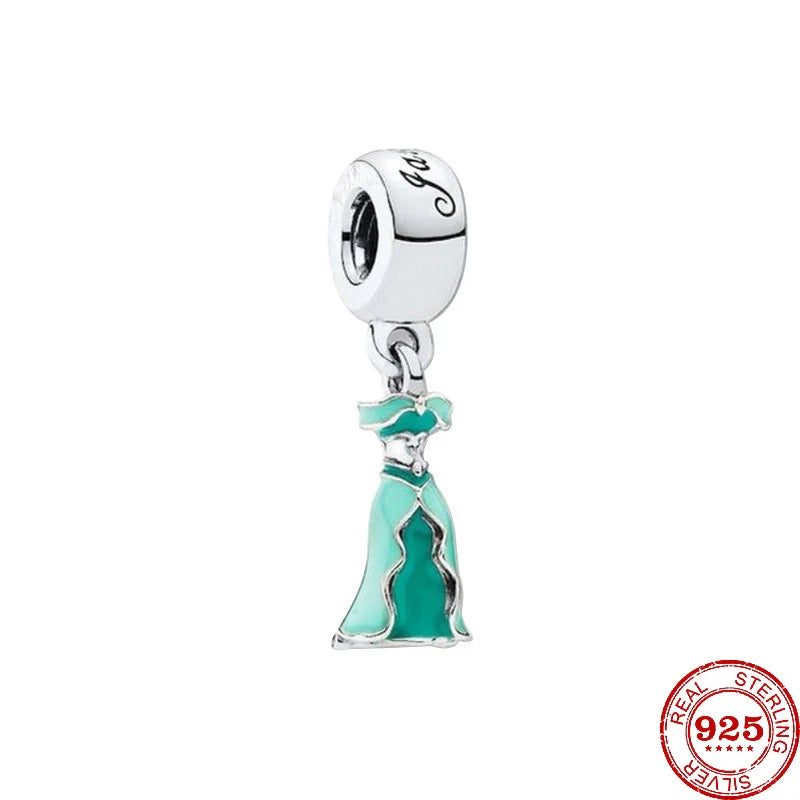 925 Silver Mermaid Princess Dress Charms for DIY Dangle Beads Fit Original Pendant Bracelet Necklace Fashion Jewelry