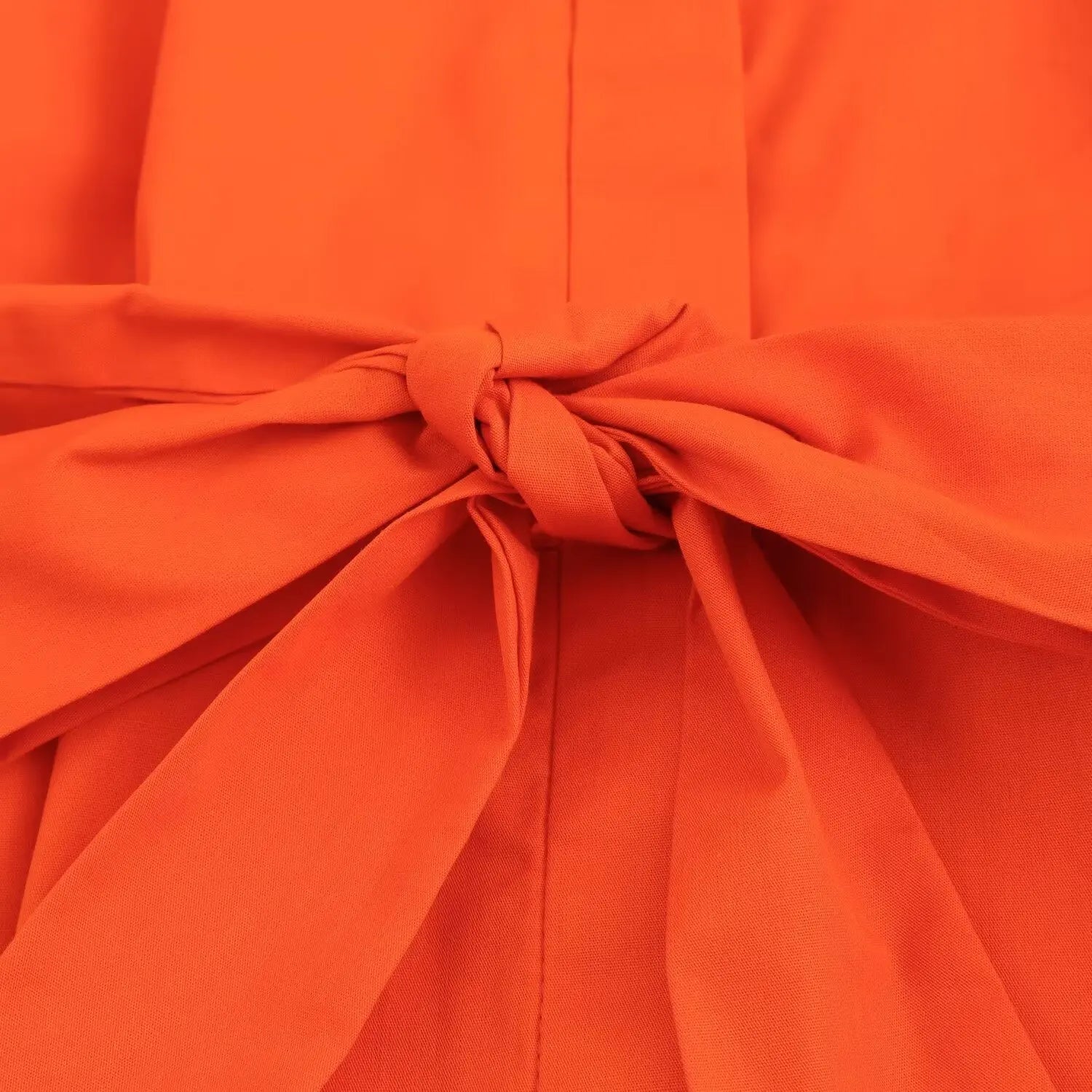 Orange Puff Sleeve Mini Dress With Bow Belt For Women