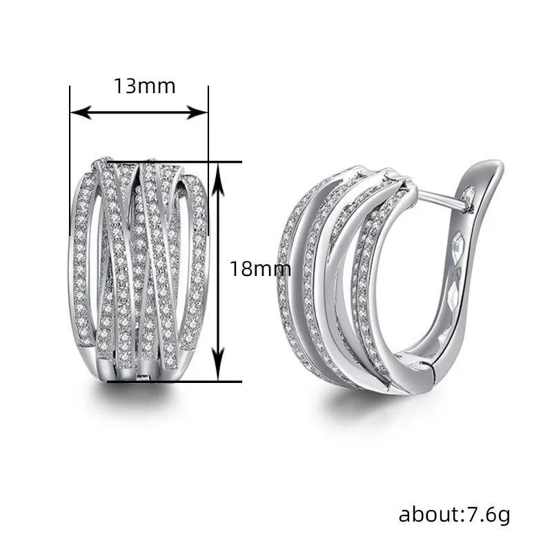 Fashionable Silver Color Cross Hoop Earrings for Women with Full Crystal Cubic Zirconia Statement Jewelry