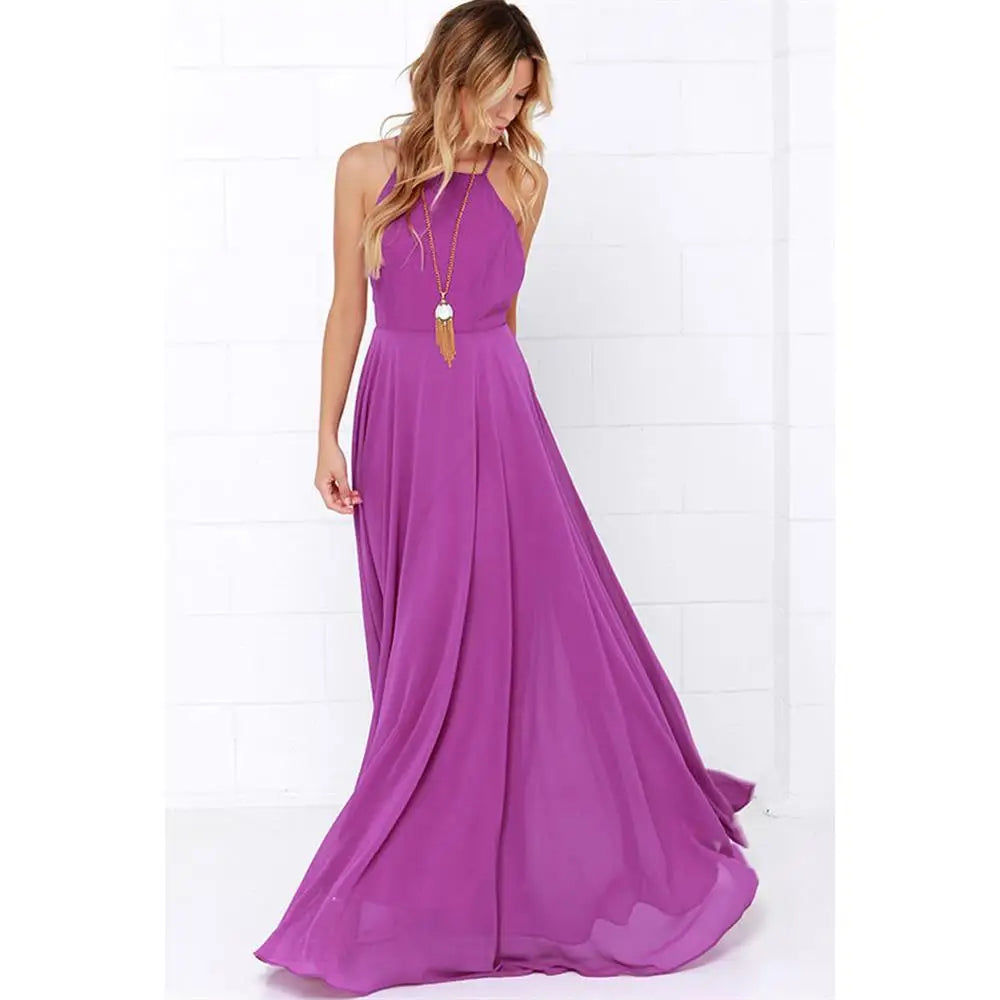 Boho Maxi Dress Sleeveless Summer O Neck Backless Sundress