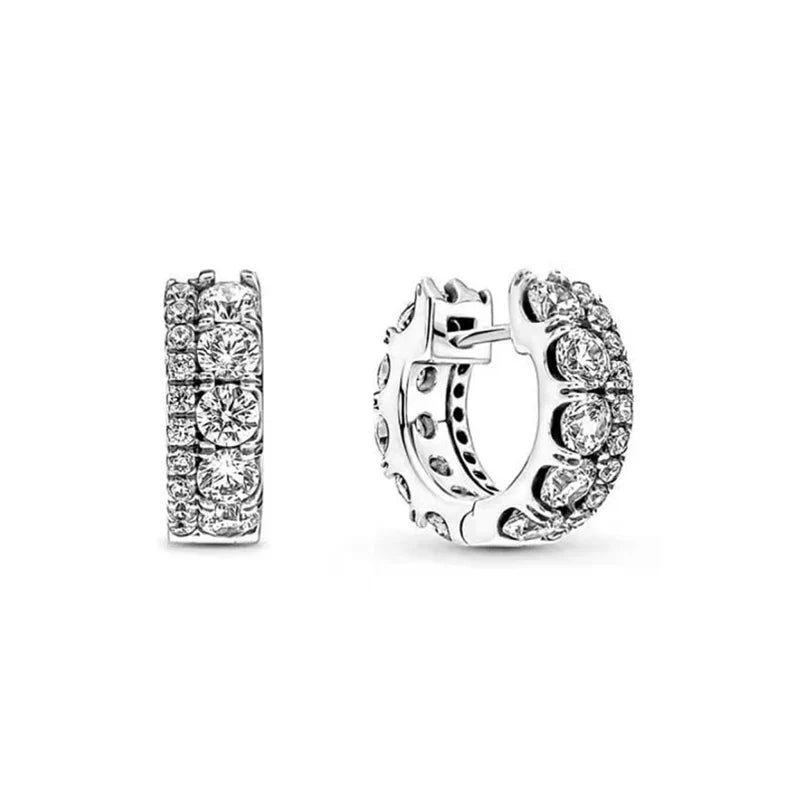 925 Silver Hoop Infinite Love Earrings with Blue Flower and White Stone Heart Pendant for Women Jewelry