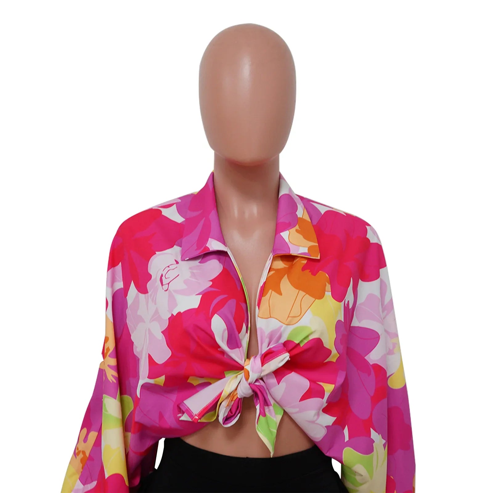 Women's Printed V-Neck Ramie Shirt Loose Bat-Sleeve Summer Top with Belly Cover Age-Reducing Design