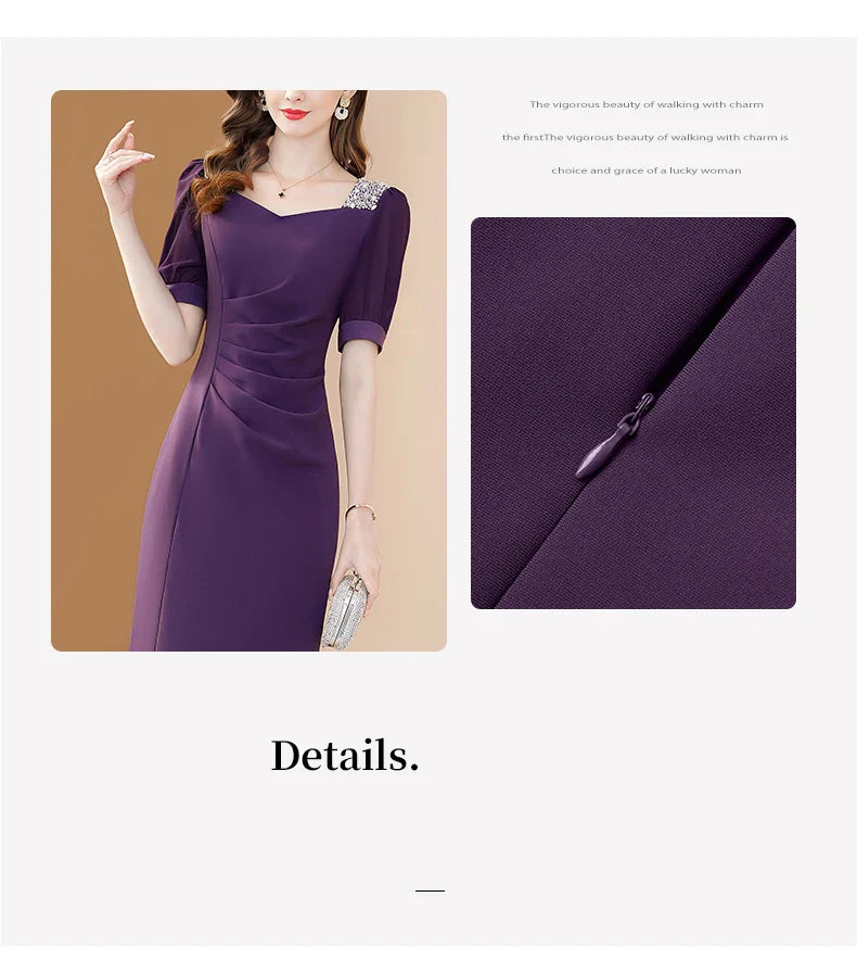 Purple Embroidered A Line Dress For Office And Party