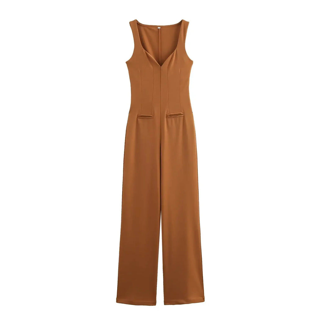 Stylish Women's Long Jumpsuit Comfortable Versatile Casual One-Piece Outfit with Simple Elegant Design