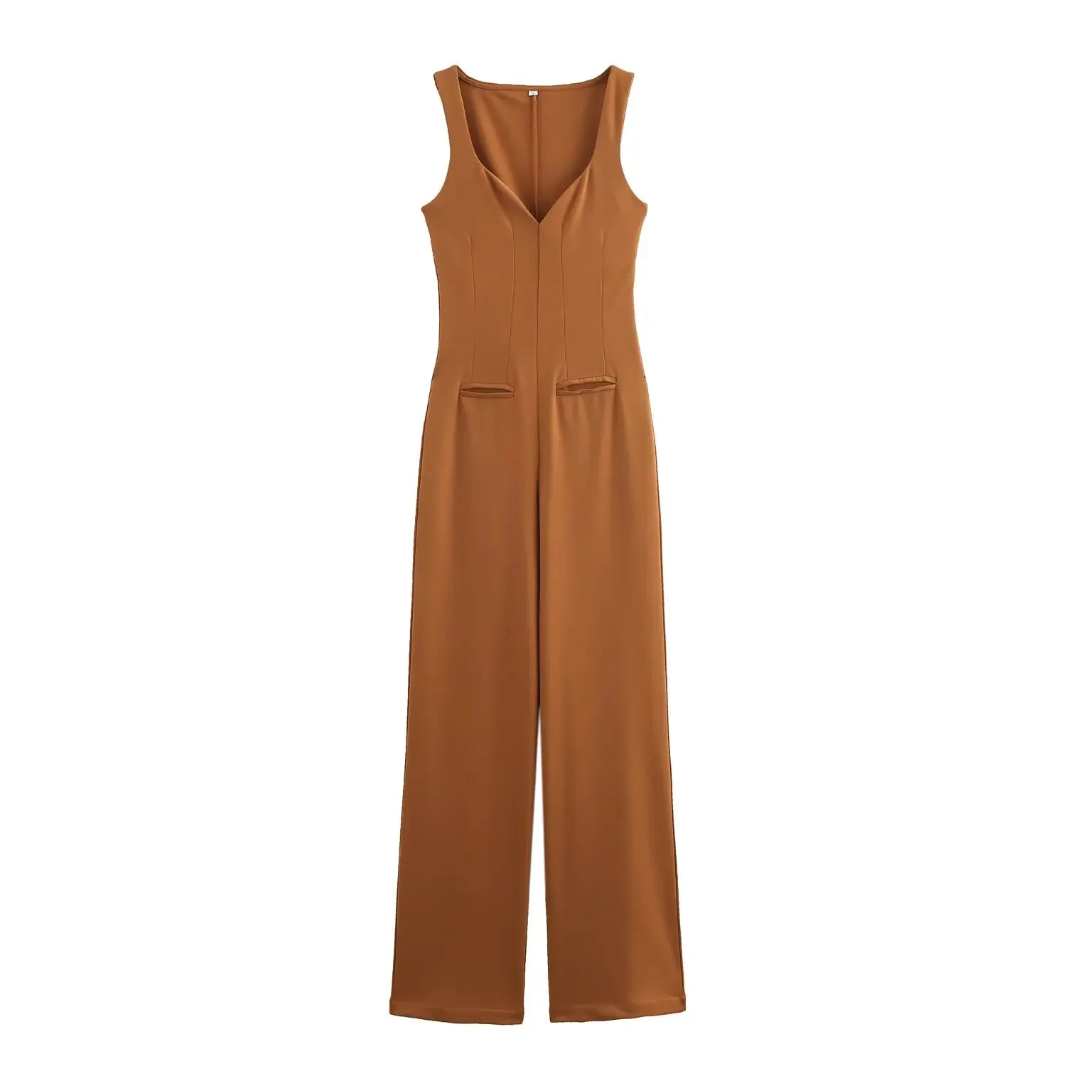 Stylish Women's Long Jumpsuit Comfortable Versatile Casual One-Piece Outfit with Simple Elegant Design