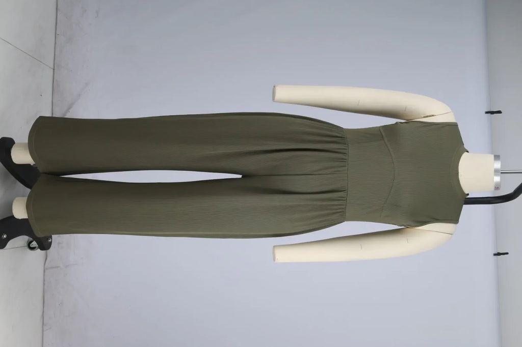 Women Sleeveless High Neck Ribbed Tank Top Jumpsuit Wide Leg Pants Romper with Tummy Control and High Waist Casual Summer Outfit
