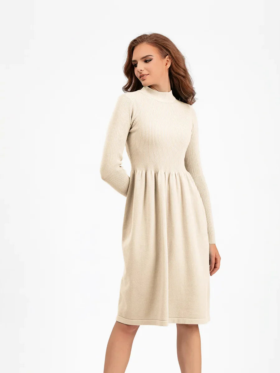 Women's Autumn Knit Dress Bodycon Maxi O Neck Chic Office