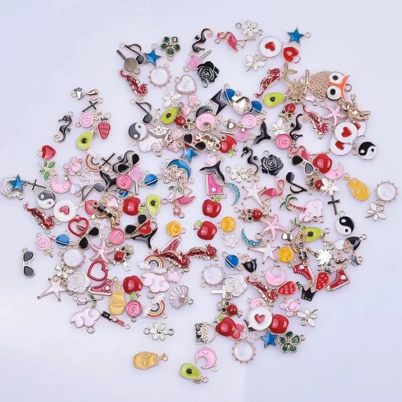 50Pcs Assorted Enamel Animal Flower Heart Charms for DIY Jewelry Making