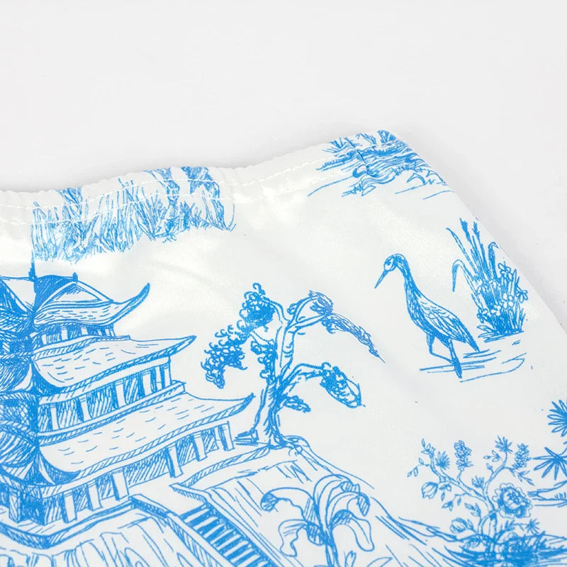 Women's Summer Two-Piece Set Sleeveless Strapless Retro Print Top and High Waist Slim Mini Skirt Streetwear Outfit