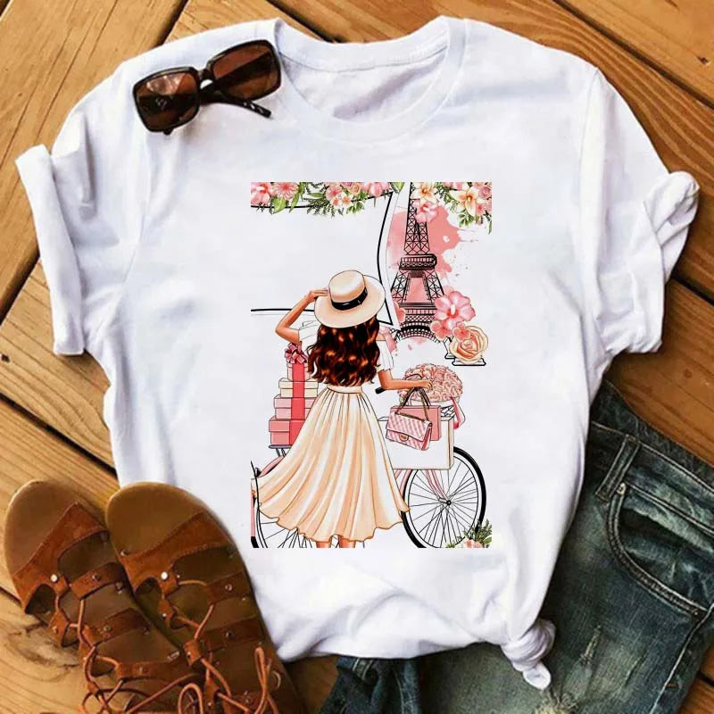 Women's Funny Wine Print T Shirt Casual Short Sleeve O Neck Tee for Summer Fashion