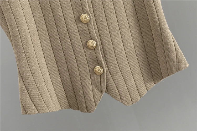 Women's Three Piece Cardigan Set Casual Sweater Outfit with Striped Cardigan Top and Wide Leg Pants