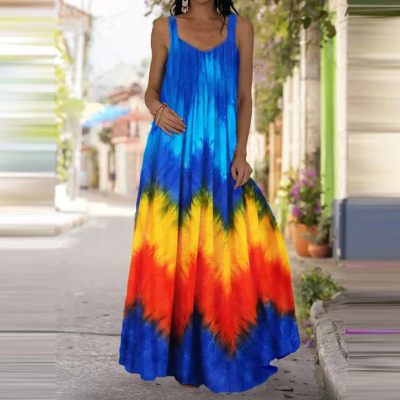 Flame Print Sleeveless Dress For Summer Casual Wear