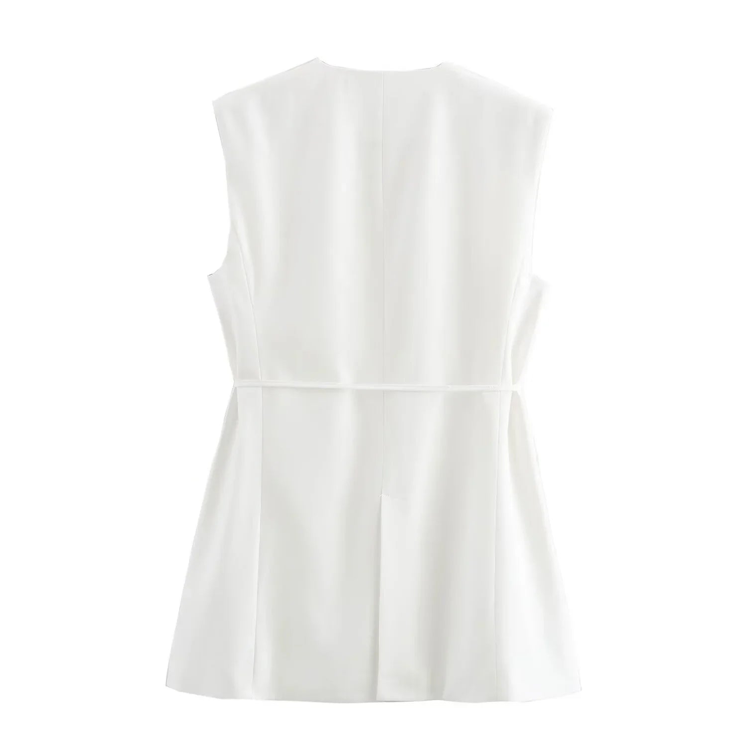 Women's Casual Black Sleeveless Split Design Vest Pants Set with Belt for Autumn Commuting