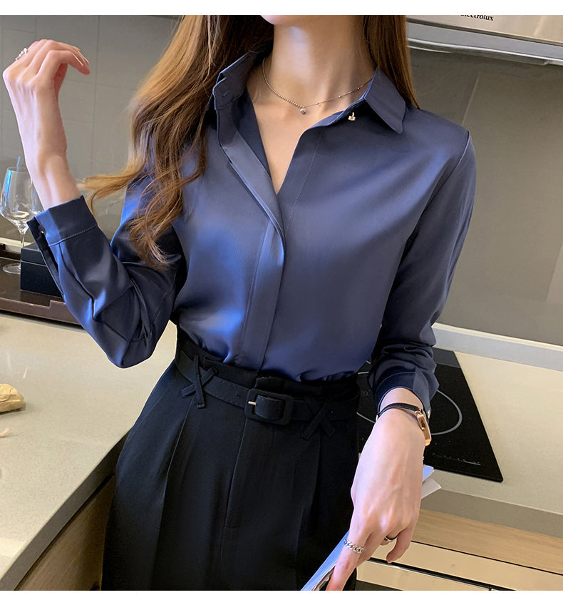 Elegant Satin Women Blouse Long Sleeve Shirt Autumn Fashion Tops for Ladies Office and Casual Wear