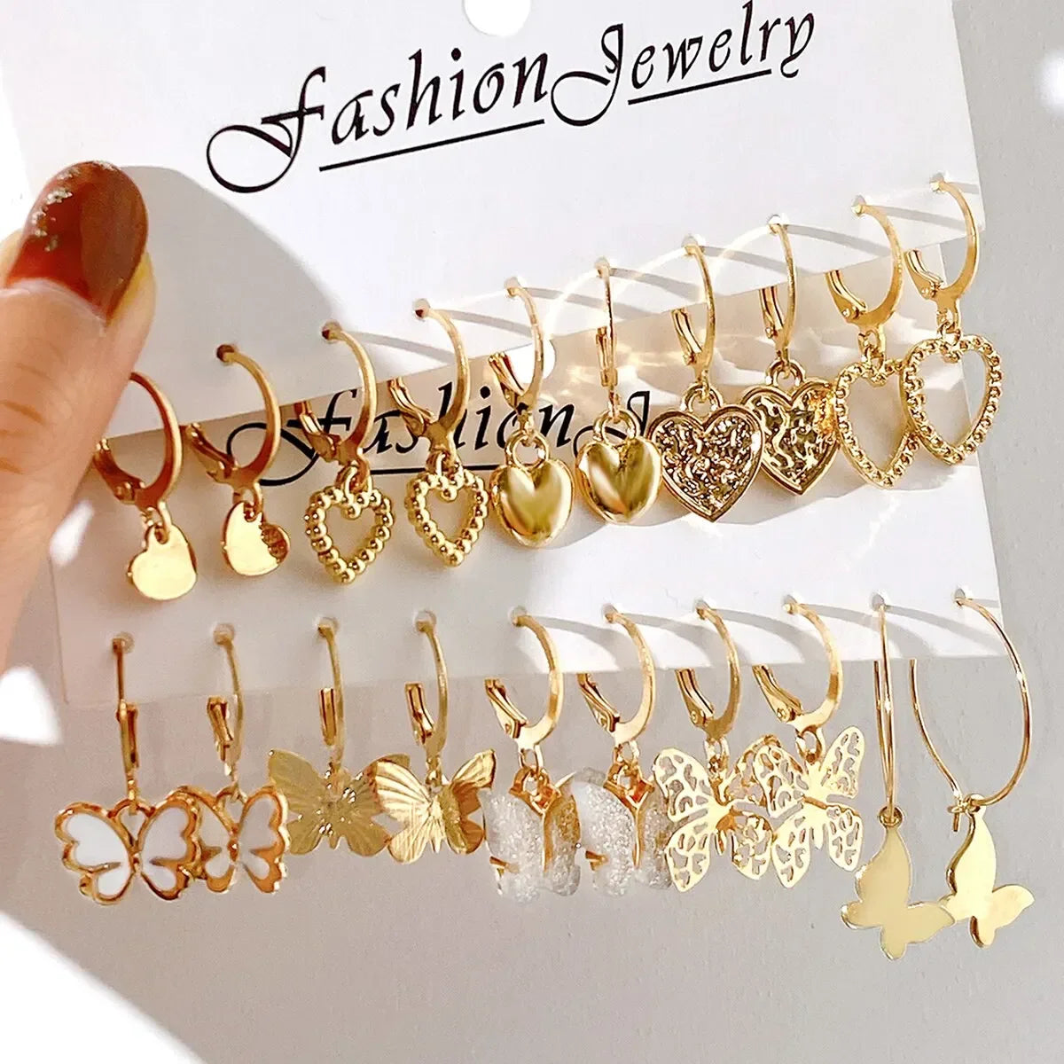 10pcs Gold Color Butterfly Earrings Set for Women Fashion Jewelry Gifts