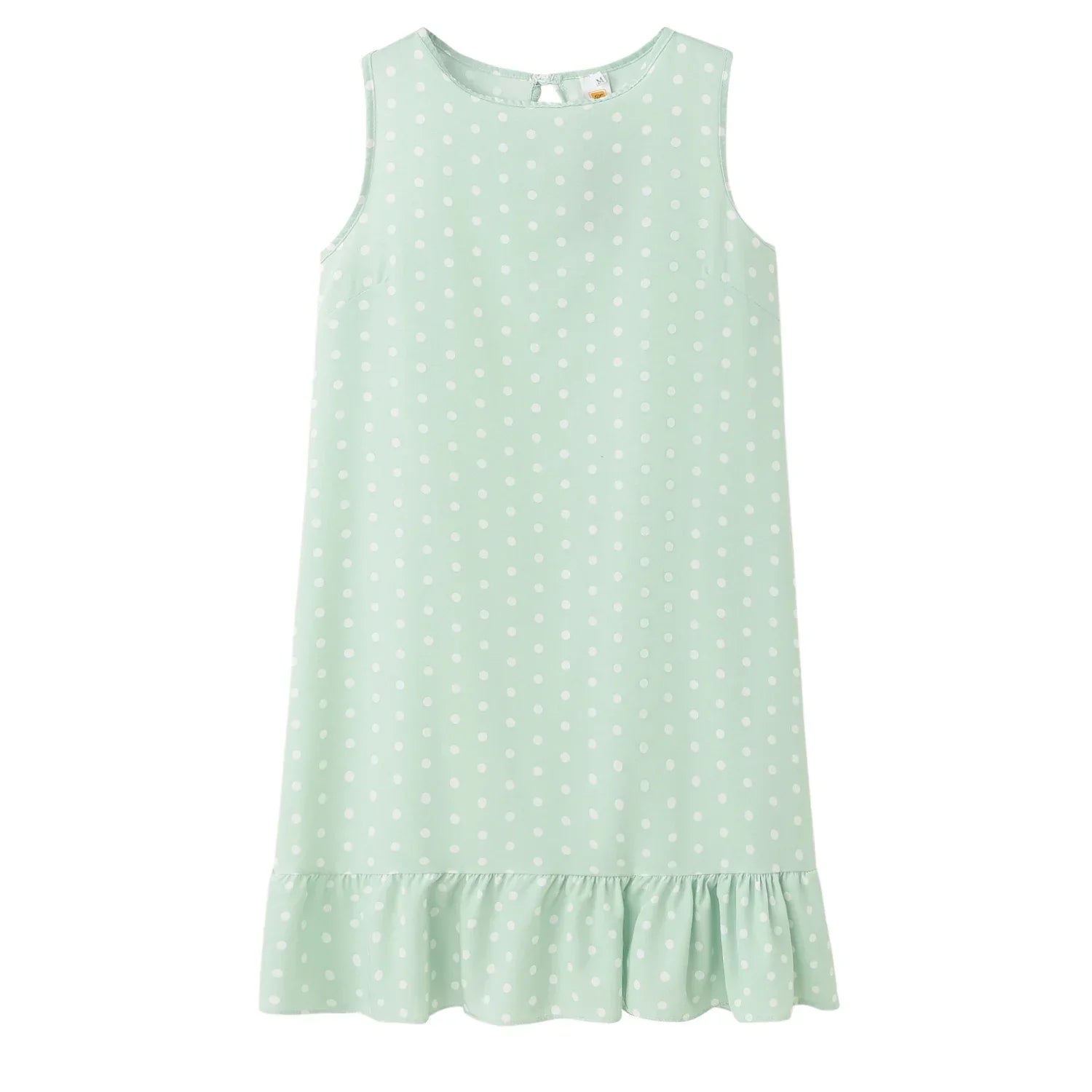 Polka Dot Dress Ruffled Sleeveless Women Round Neck
