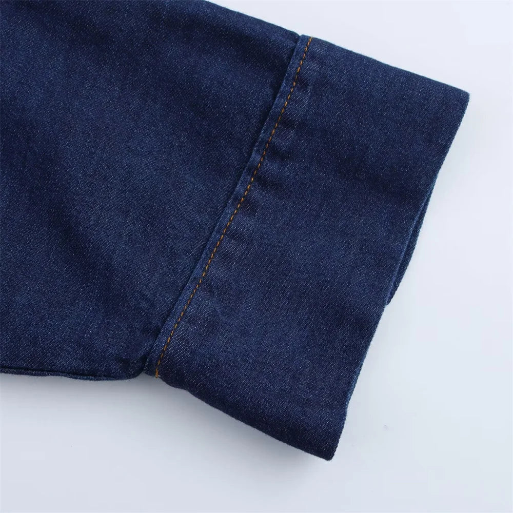 Women Denim Set Loose Fit Button Down Shirt and Wide Leg Pants Casual Outfit